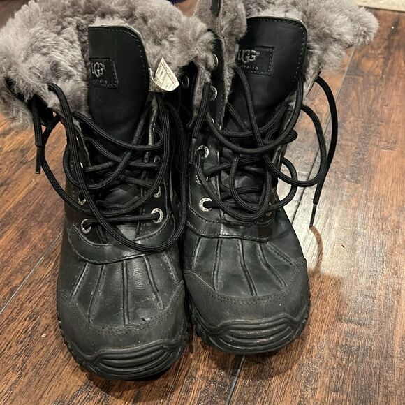 UGG Adirondack II Black Grey Gray Waterproof Leather Snow Boots Size US 5 GUC - Picture 4 of 11